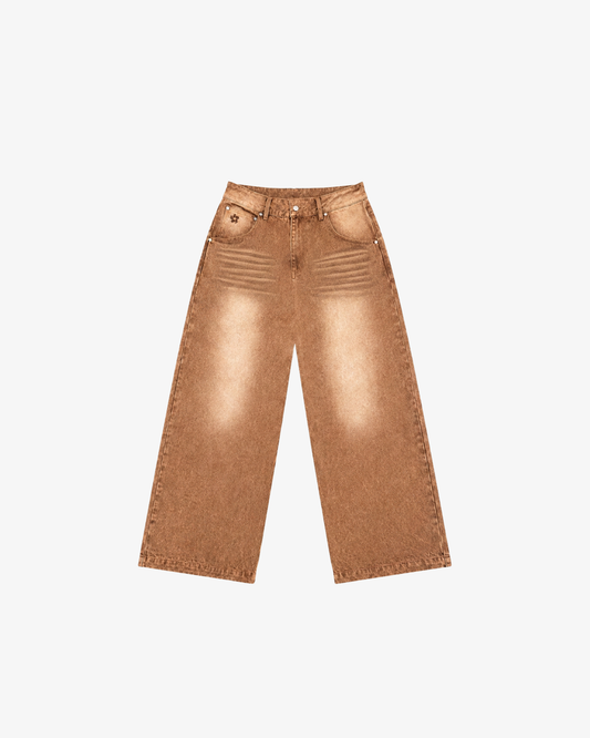 BROWN WASHED DENIM.